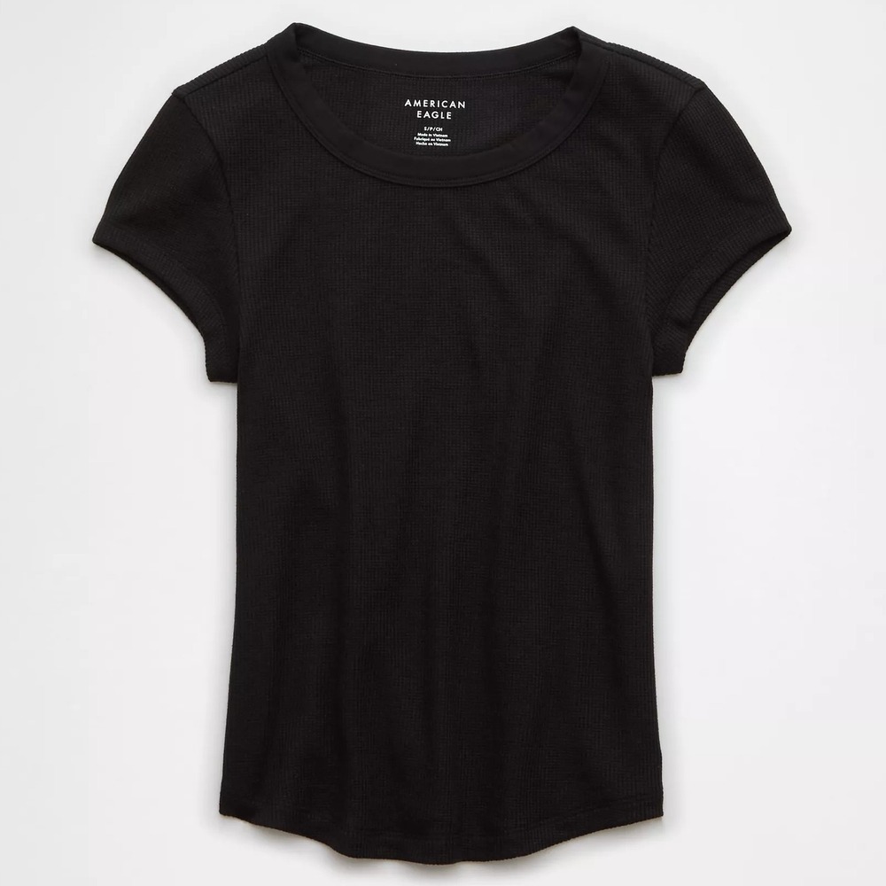 American Eagle AE Waffle T-Shirt Layering Tee M Black Stretch Base Layer 90s Y2K - Picture 15 of 16
